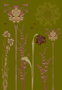floral art on green background