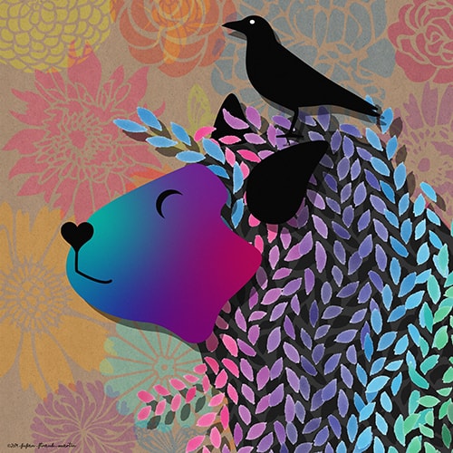 digital collage of a sheep and a crow by Susan Straub-Martin
