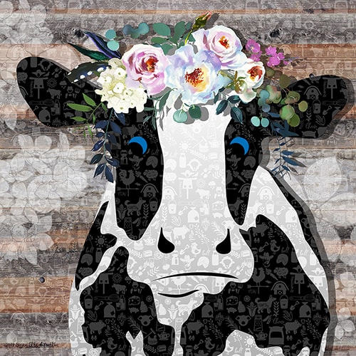 digital collage of a black and white cow by Susan Straub-Martin