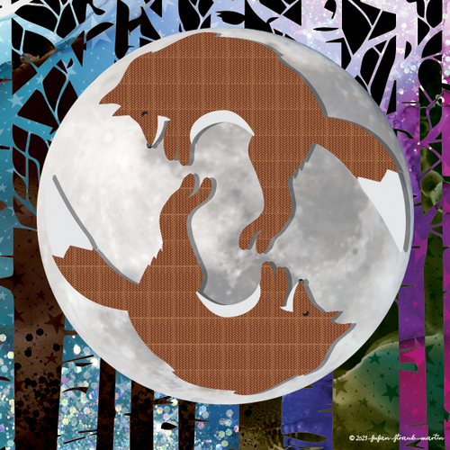 digital collage design with foxes by Susan Straub-Martin