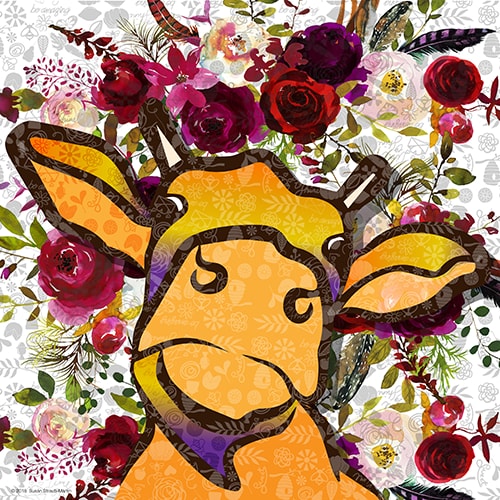 digital collage of a brown cow by Susan Straub-Martin