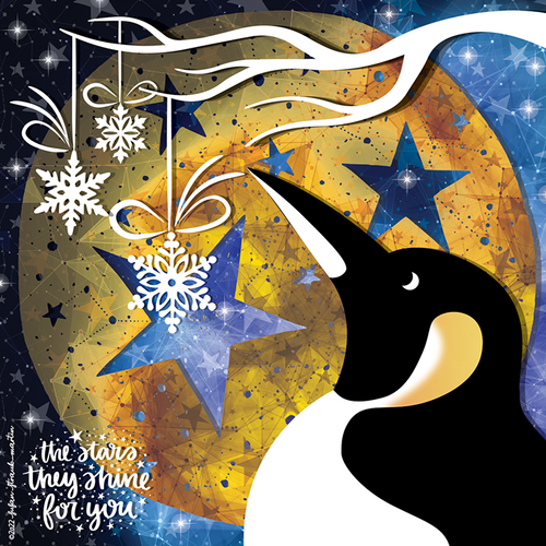 whimsical digital collage of a penguin by Susan Straub-Martin