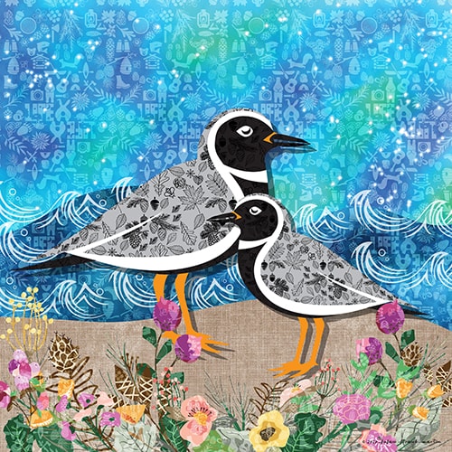 digital collage of plovers on the beach by Susan Straub-Martin