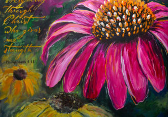 "Coneflower" mixed media art by Lisa Jaworski