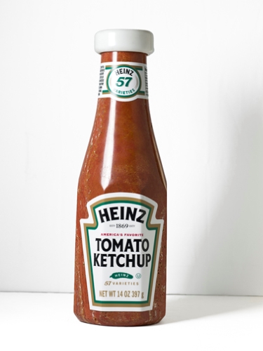 hyper-realistic stone sculpture of a bottle of Heinz Ketchup by Robin Antar