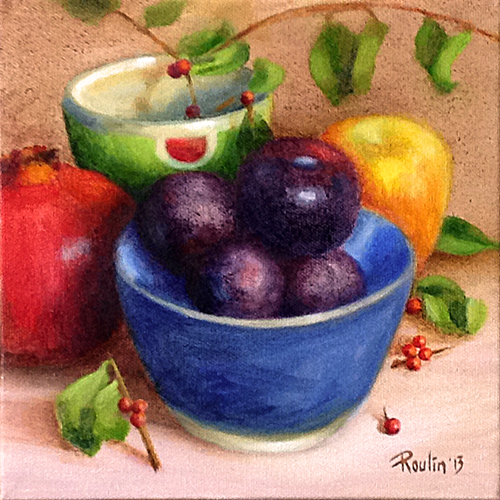 Plums in a Blue Bowl