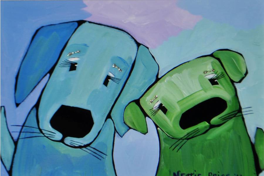 Blue and green dogs art