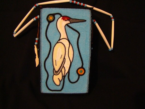Beaded bag with Crane Image