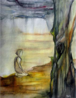 Quiet woman in landscape