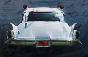 Painting of 1962 Cadillac ambulance