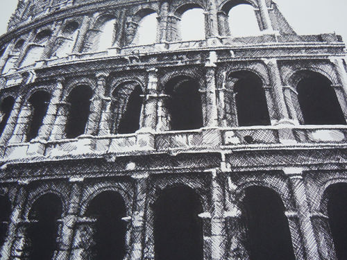 Illustration of the Colosseum in close-up detail