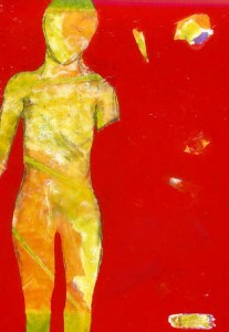 Human figure on red field