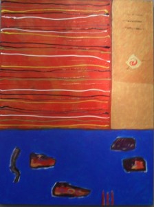 Abstract painting red blue and beige