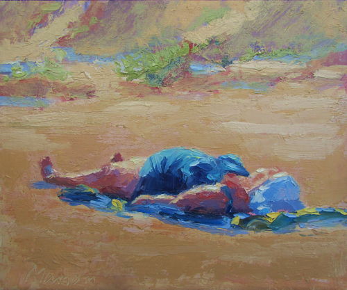 Woman on Beach "SPF-55" painting by Manon Sander