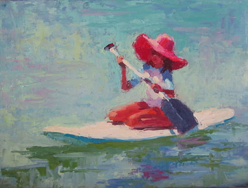  "Small Fry" painting of girl on paddleboard by artist Manon Sander