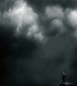 lonely figure with clouds