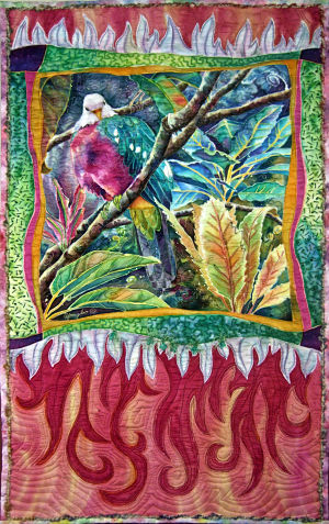 handpainted silk jungle bird