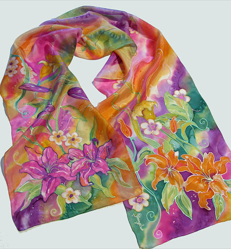 handpainted silk scarf floral design