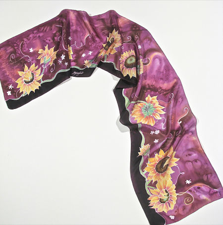 handpainted silk scarf sunflower design
