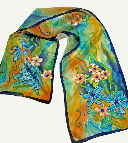 handpainted floral silk scarf