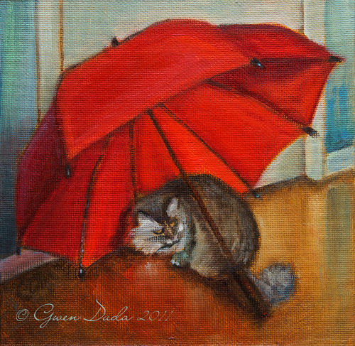 cat with umbrella