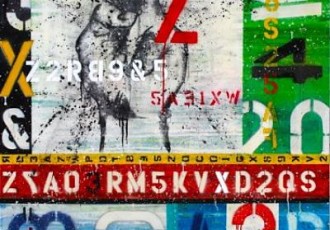 abstract painting, typography, victory sign