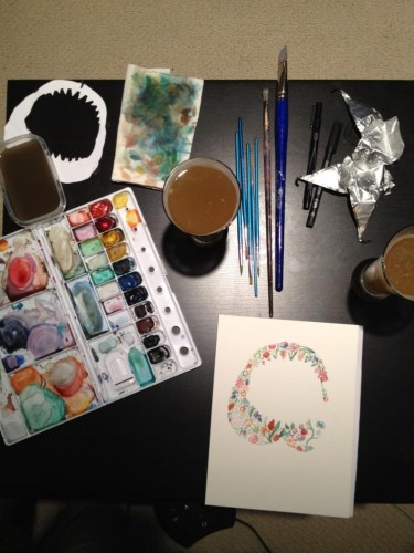 Artist Carly Deblock beer in the studio