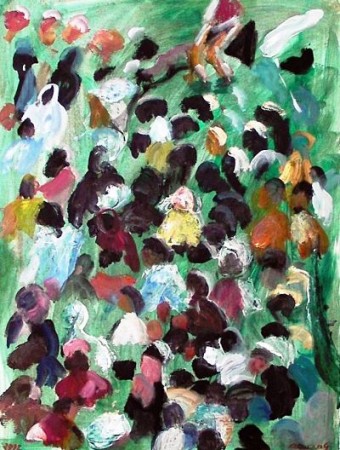 Mass movement : Acrylic on prepared Steinbach 250 g/mg paper; 2012;  size 21 ¼  x 28  ¾ in.; 