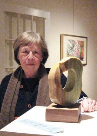 Barbara Hughes Meima with one of her award-winning sculptures.