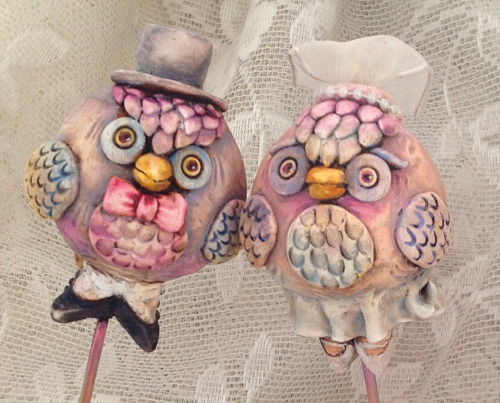 bride and groom ornaments in polymer clay