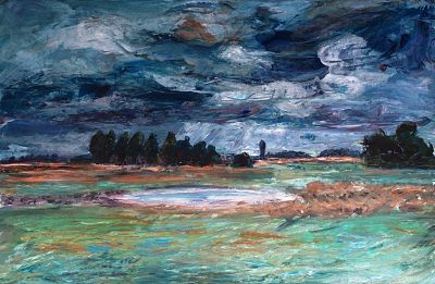 "Dark reflection" Acrylic on prepared Steinbach 250 g/mg paper; 2006;  size 28 ¾ x 43 ¼ in.