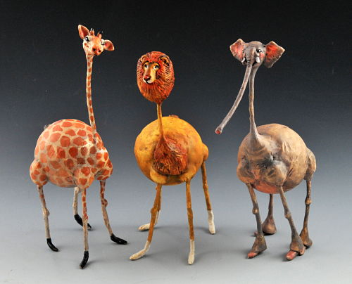 whimsical animals in polymer clay by artist Doreen Kassel