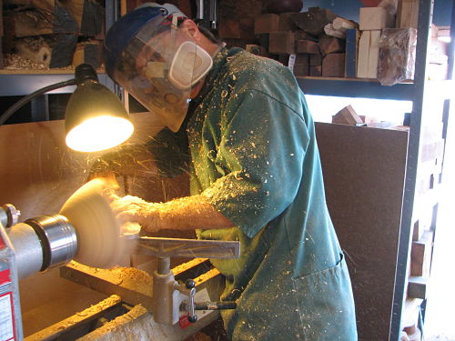 woodworker at lathe