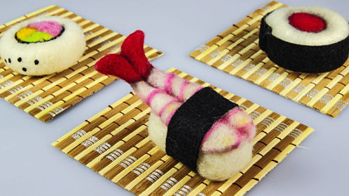 sushi, hand felted art