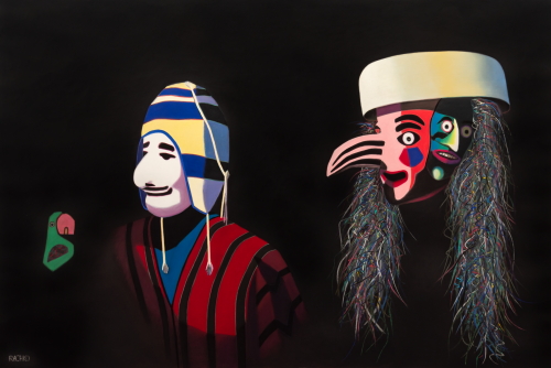 Soft pastel painting of two Carnival masks by Barbara Rachko