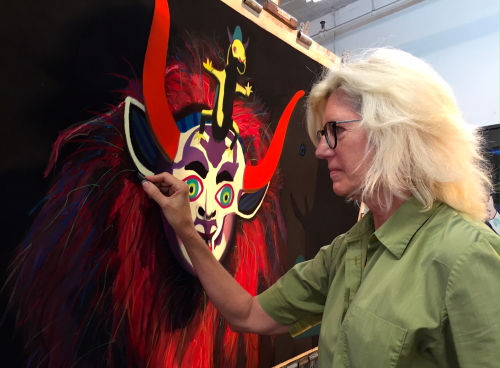 Artist Barbara Rachko working on “The Orator.” Photo Credit: Maria Cox