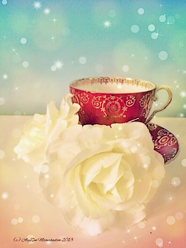 Red Teacup with White Roses