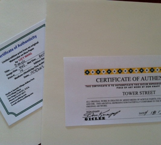 Certificates of Authenticity