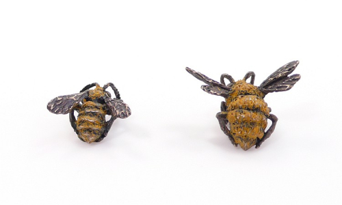 Honey and Bumble Bees - HEXAPODA - Lapel Pin or Pendant, Lost wax, Bronze, 3/4" x 3/4" & 1" x 3/4""