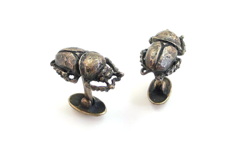 Scarab Beetle - HEXAPODA - Cuff Links, Lost wax, Bronze, 1/2" x 7/8" x 1"