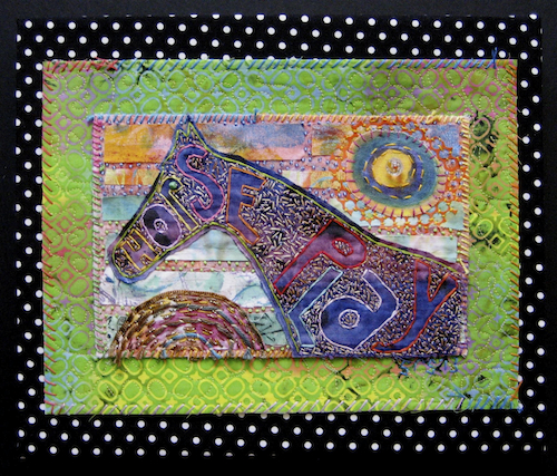 "Horse Play 1"  fiber art, 10" x 12"
