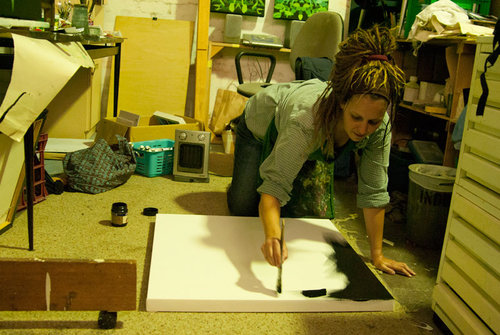 Artist Christina Martin in the studio