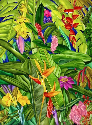 Banana Plant in a Sea of Tropical Flowers