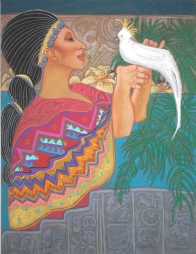 Mayan Goddess with Cockatoo