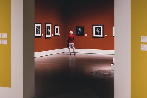 A woman browsing in an art gallery