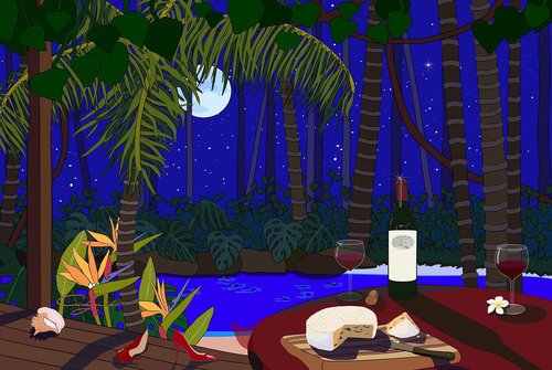 Red Wine and Cheese Under the Moonlight