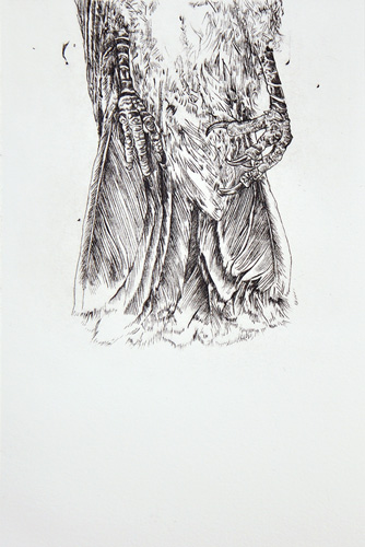 "Dead Love – Eastern Kingbird"  Drypoint,  plate 5.75” x 9.5”