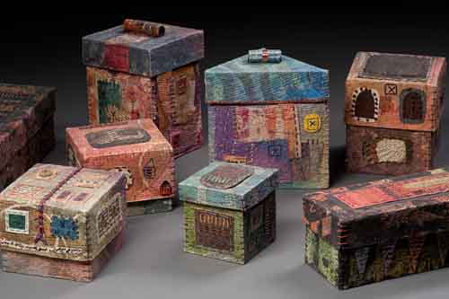 Handmade paper and stitched boxes