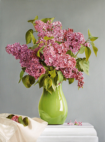 Lilacs in Green Vase