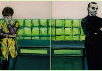 Diptych, Woman Leaning on Counter/Man Leaning on Counter